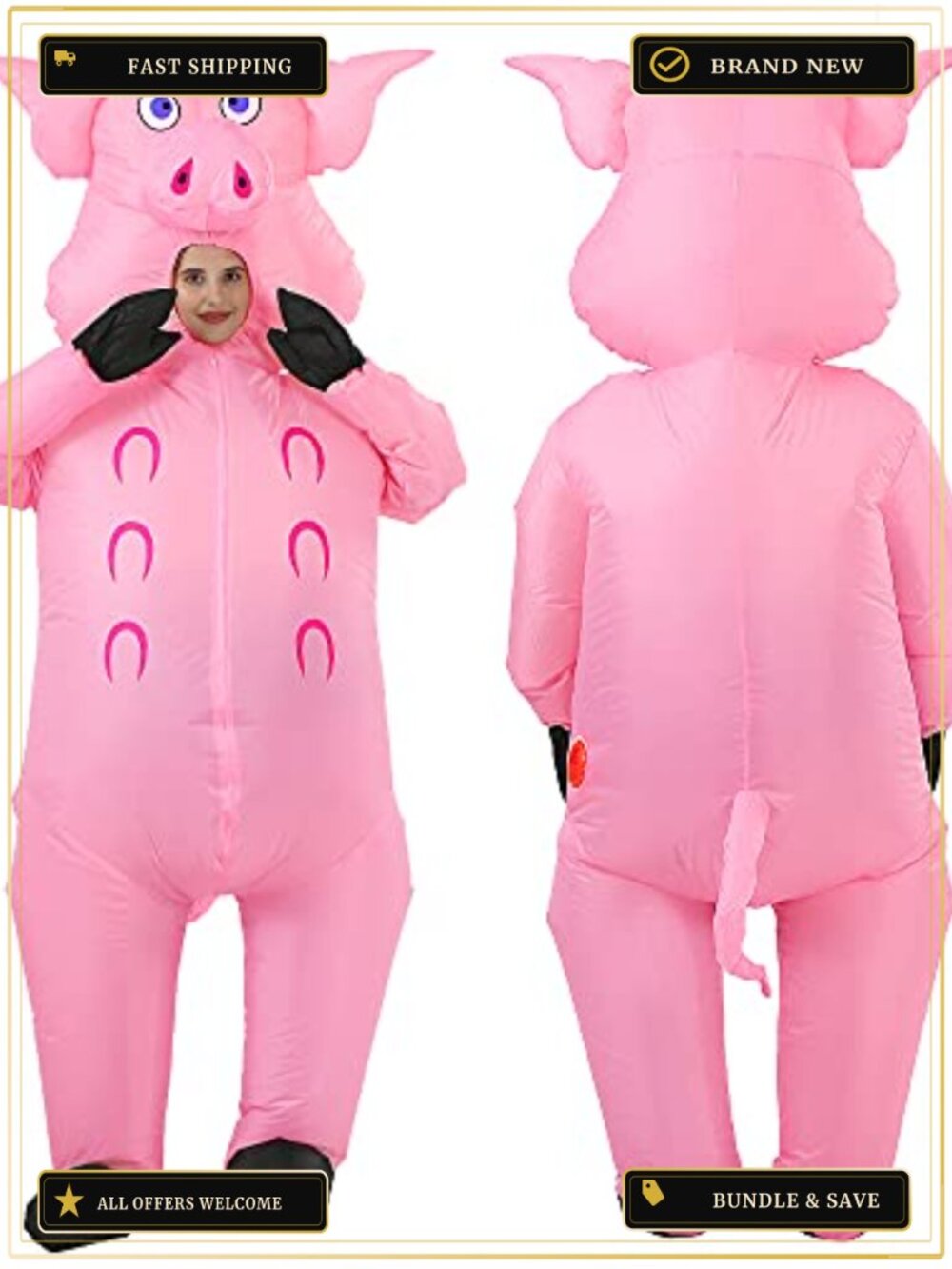 Pink Pig Inflatable Costume Adult Blow Up Halloween Carnival Unisex